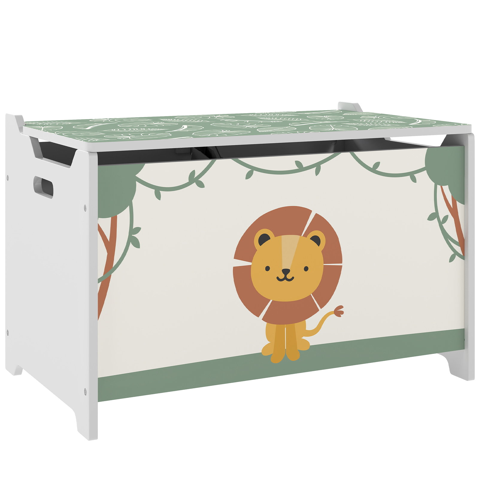 Baú brinquedos infantil 53 l caixa de arrumação brinquedos com tampa rebatível e pistão a gás 60x37x39 cm verde