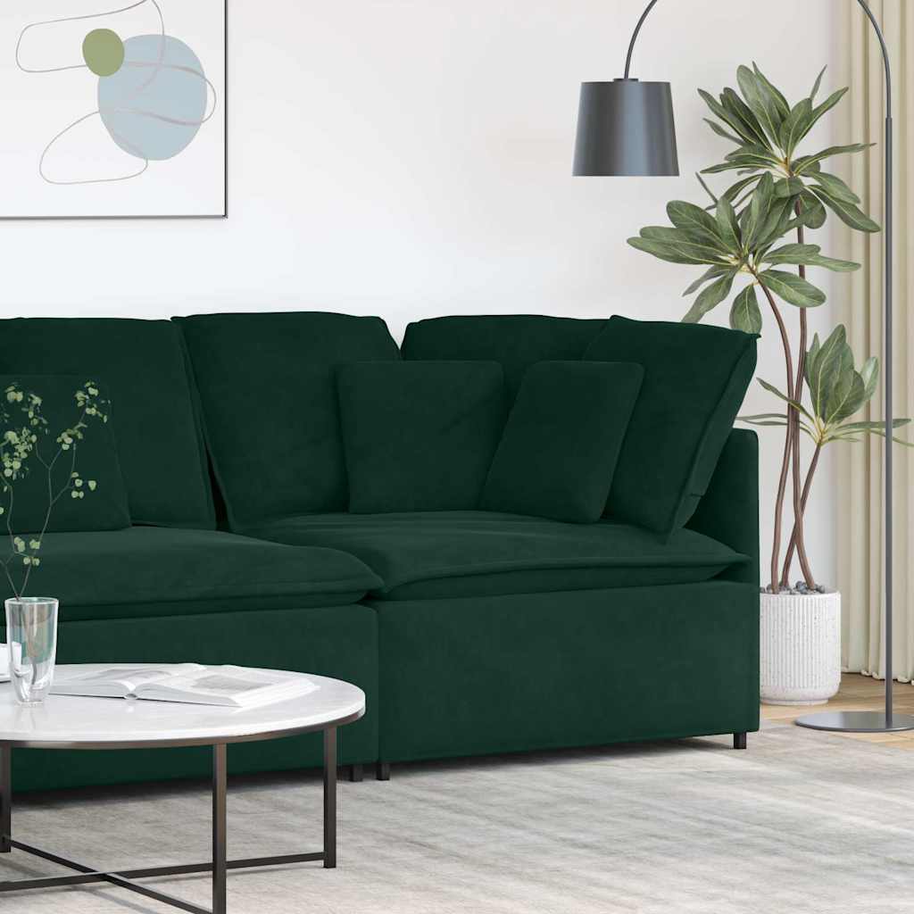 Módulo de canto para sofá modular com almofadas, verde escuro, 100 cm