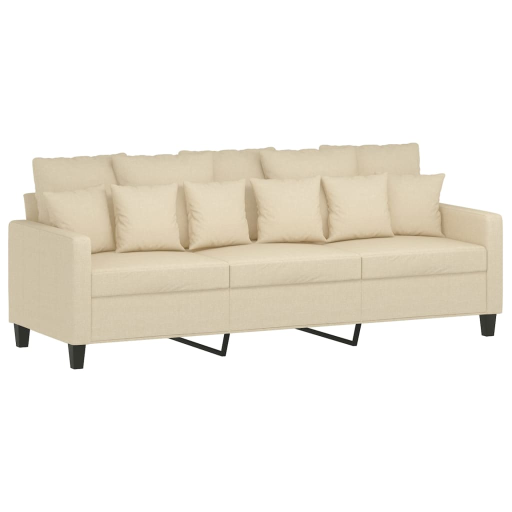 3 Pcs conjunto de sofás com almofadões tecido cor creme