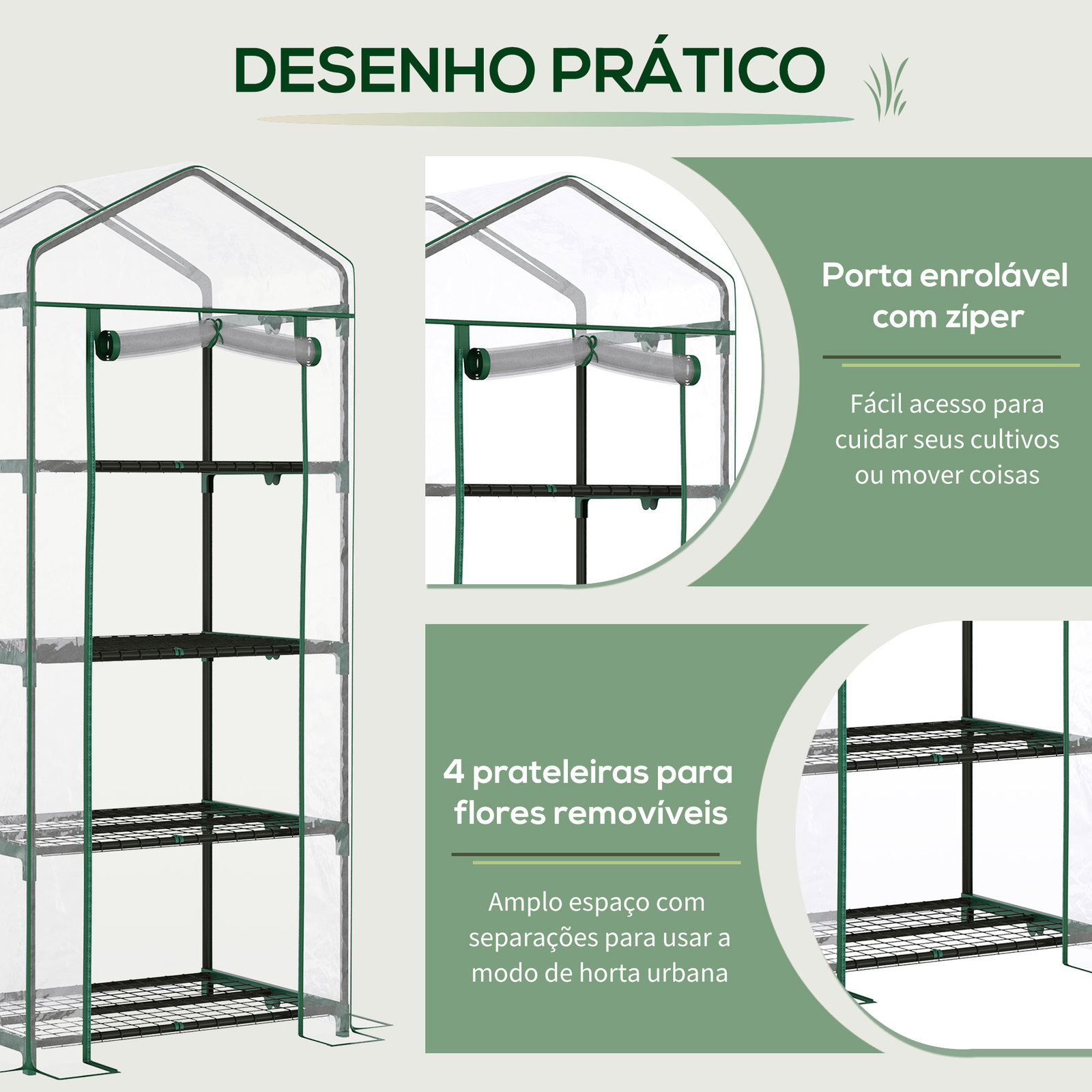 Estufa de Jardim com 4 Prateleiras e Cobertura de PVC Estufa de Aço para Cultivo de Plantas Flores 70x50x160cm Transparente