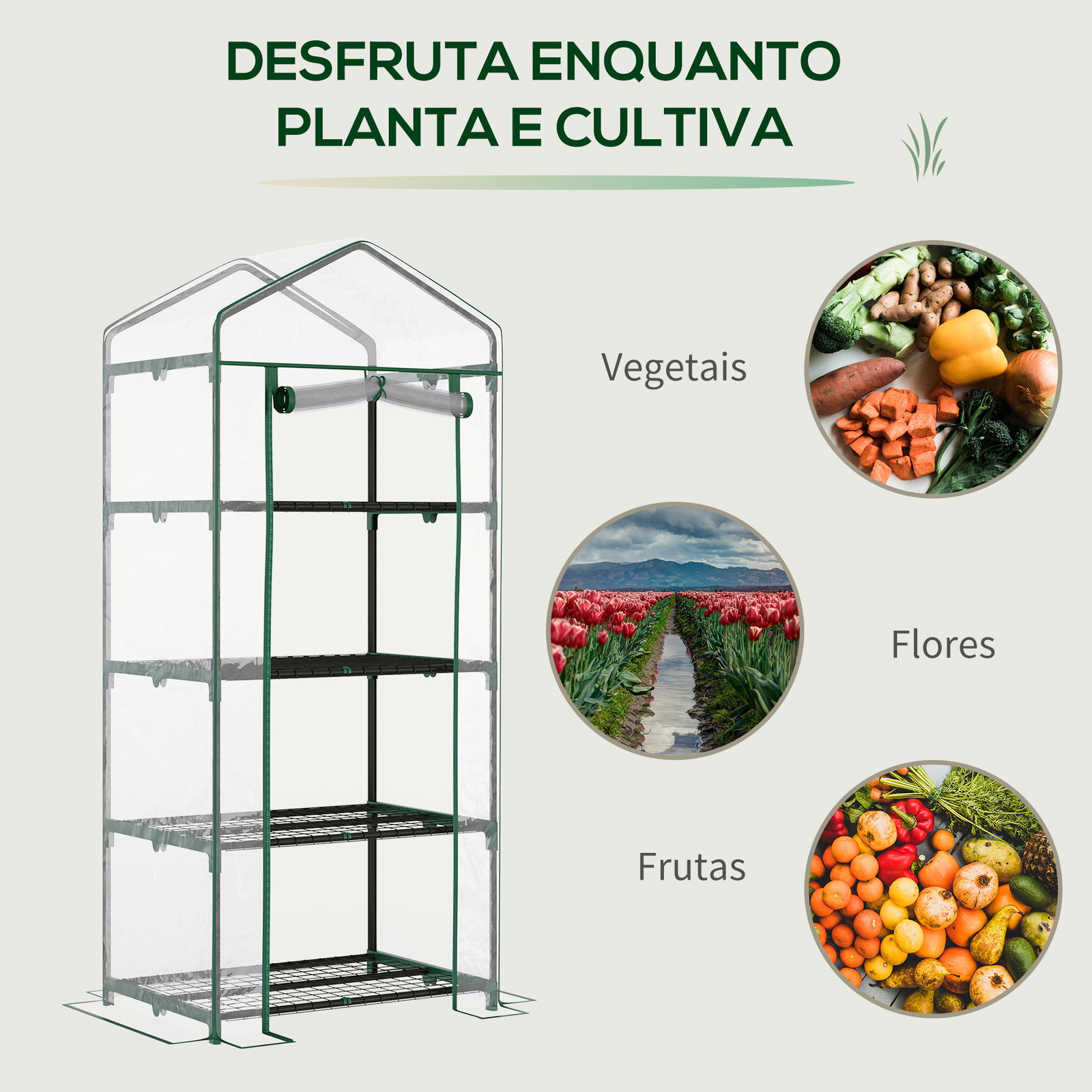 Estufa de Jardim com 4 Prateleiras e Cobertura de PVC Estufa de Aço para Cultivo de Plantas Flores 70x50x160cm Transparente