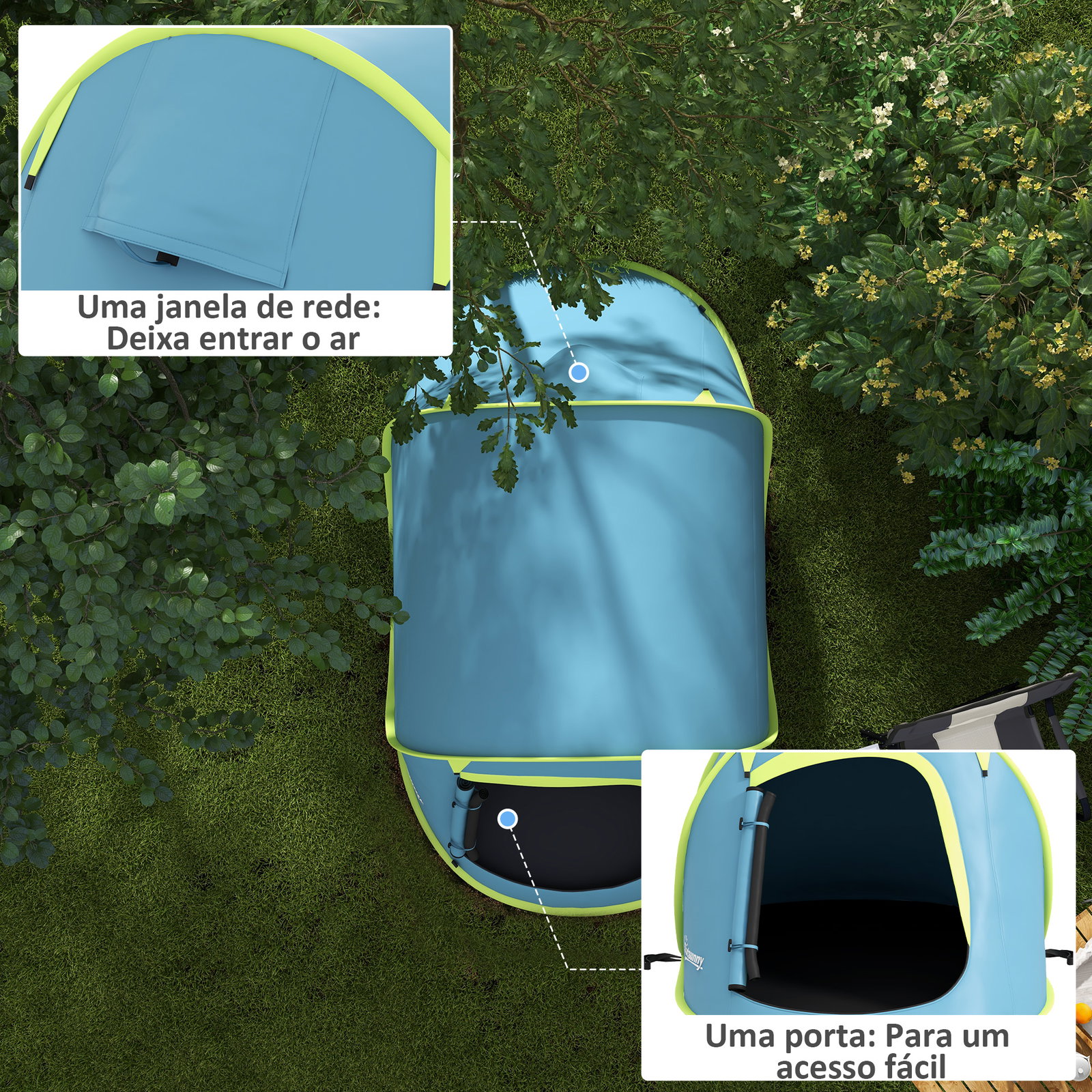 Tenda de campismo para 1-2 pessoas impermeável de 2000 mm com bolsa de transporte para pesca 245x148x105 cm azul