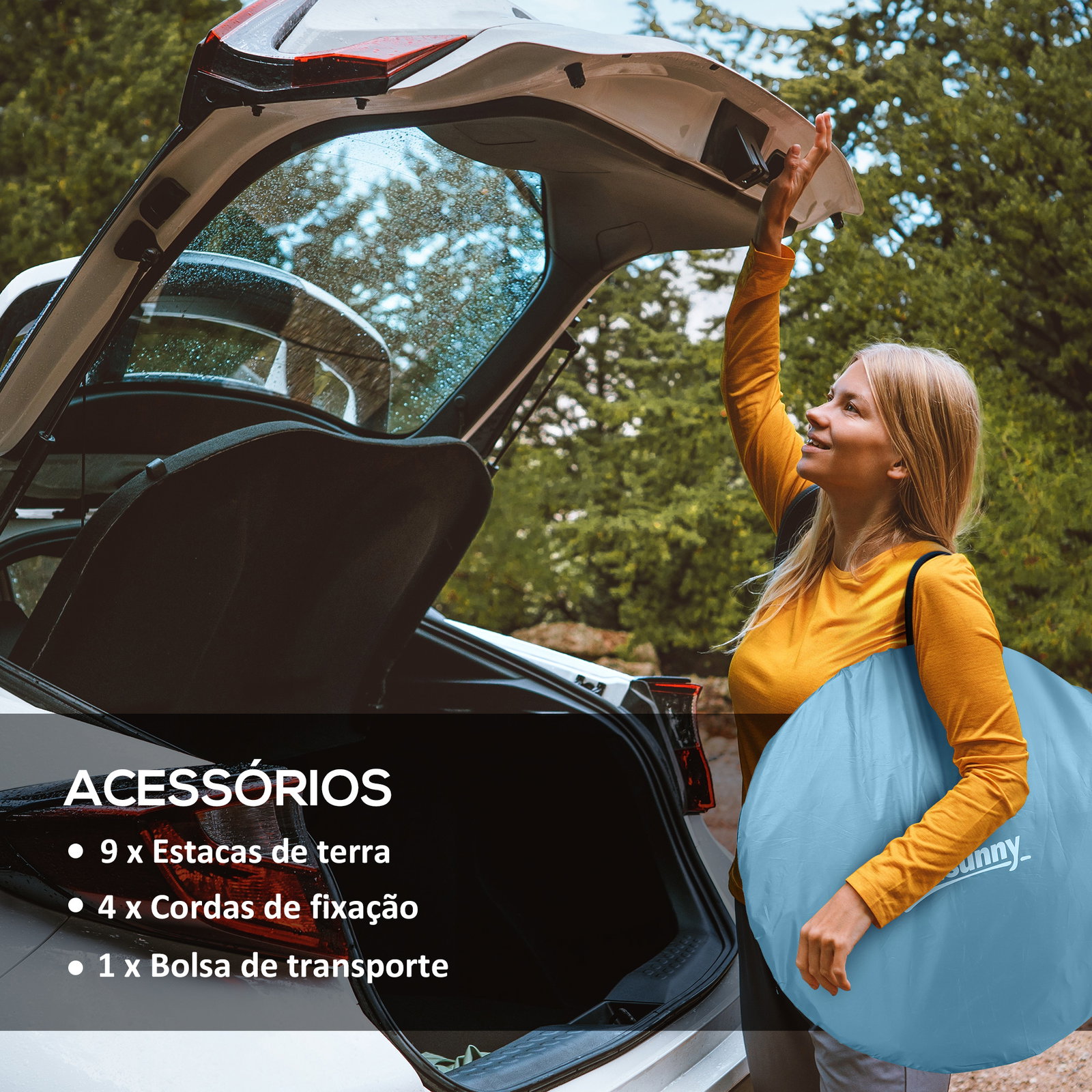 Tenda de campismo para 1-2 pessoas impermeável de 2000 mm com bolsa de transporte para pesca 245x148x105 cm azul