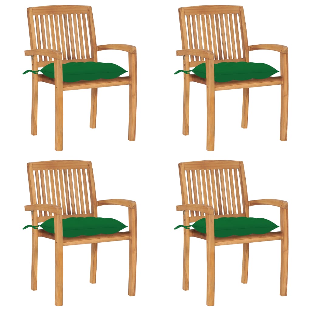 Cadeiras de jardim empiháveis c/ almofadões 4 pcs teca maciça