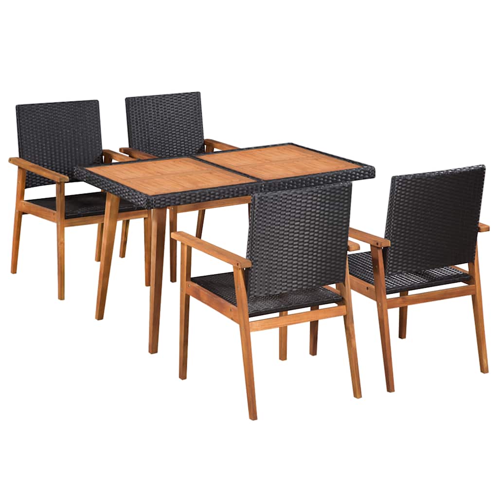 5 Pcs conjunto de jantar para jardim vime PE preto e castanho