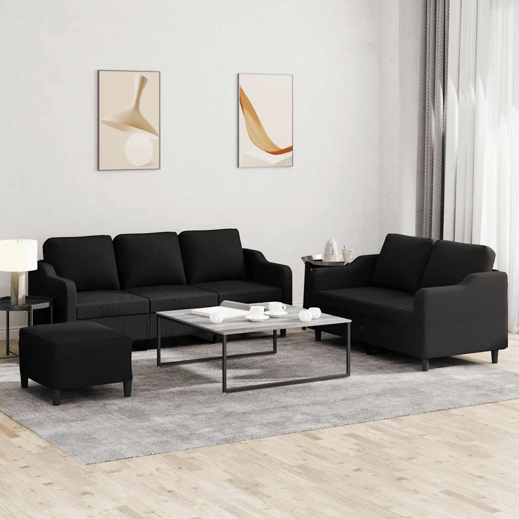 3 Pcs conjunto de sofás com almofadões tecido preto