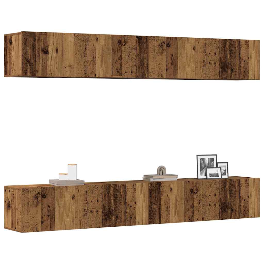 Conjunto de 4 peças de móvel para TV de parede, madeira antiga, 100x30x30 cm