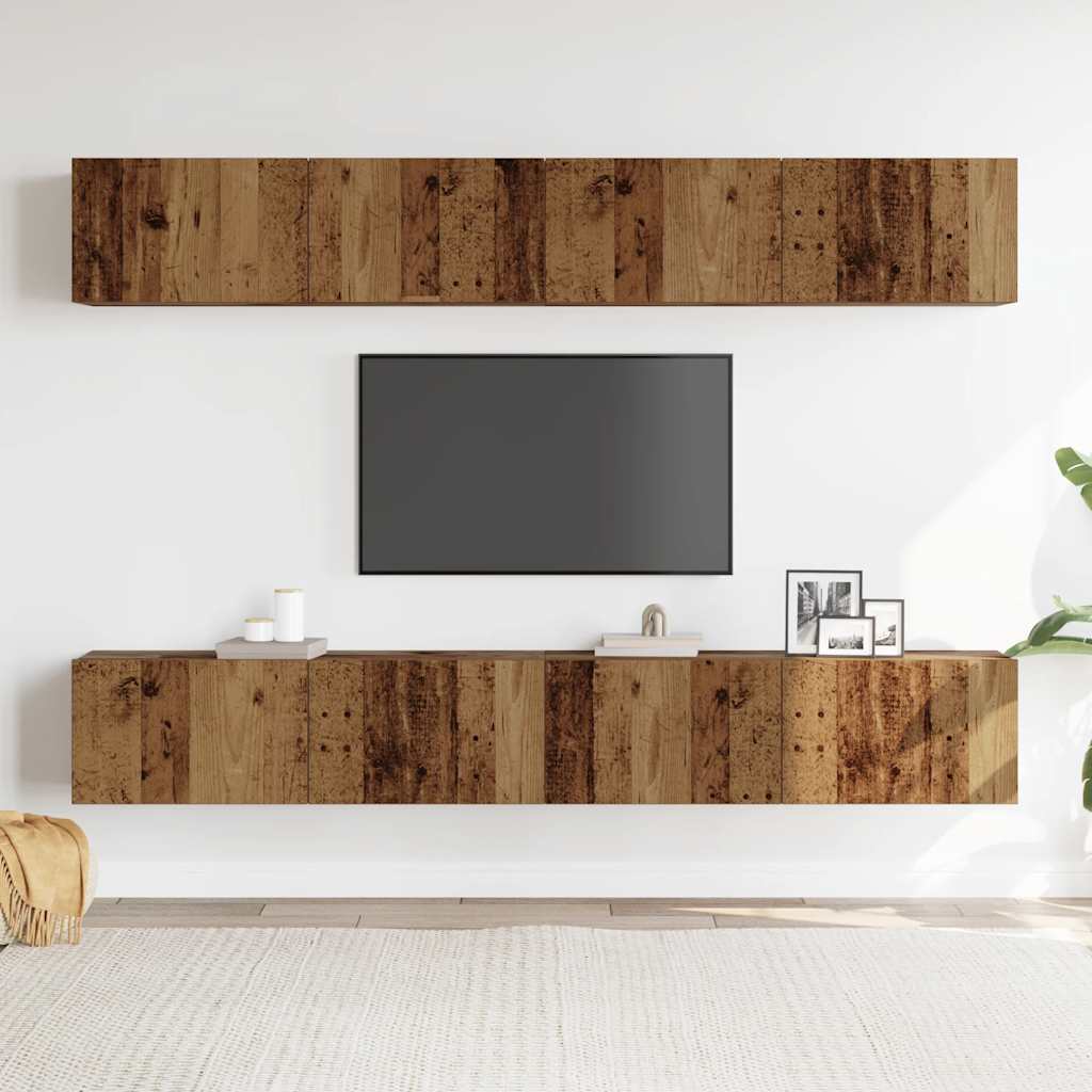 Conjunto de 4 peças de móvel para TV de parede, madeira antiga, 100x30x30 cm