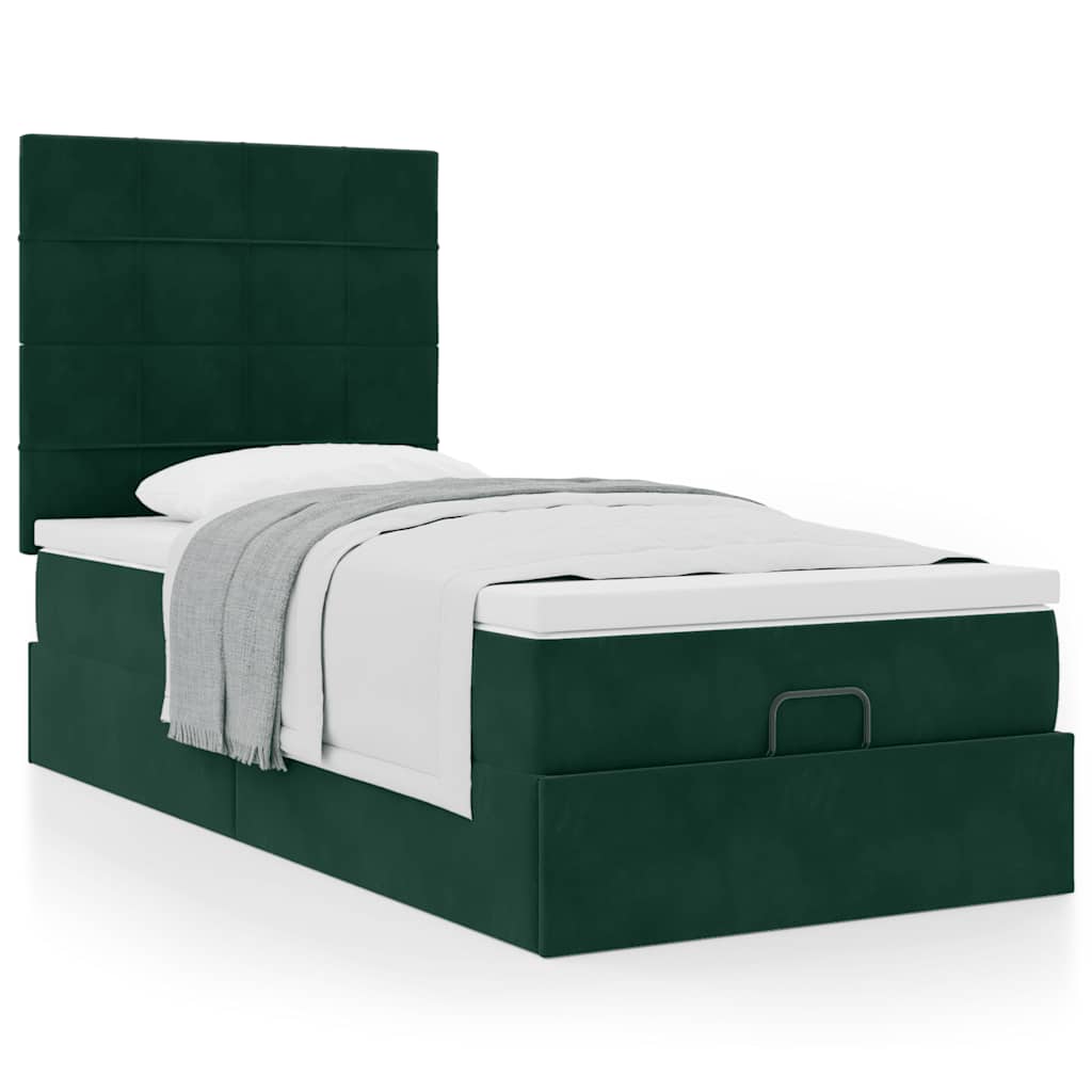 Estrutura de cama otomana com colchões verde escuro veludo