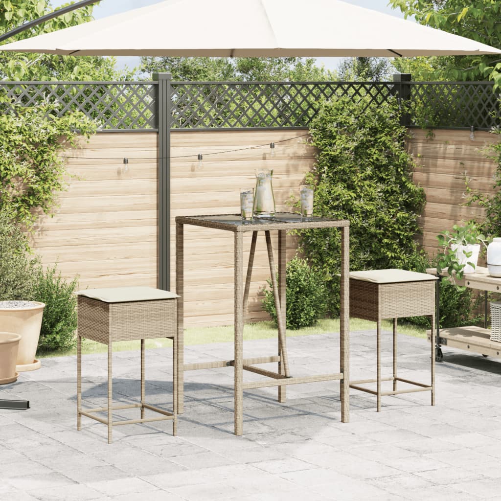 Bancos de bar com almofadões para jardim 2 pcs vime PE bege