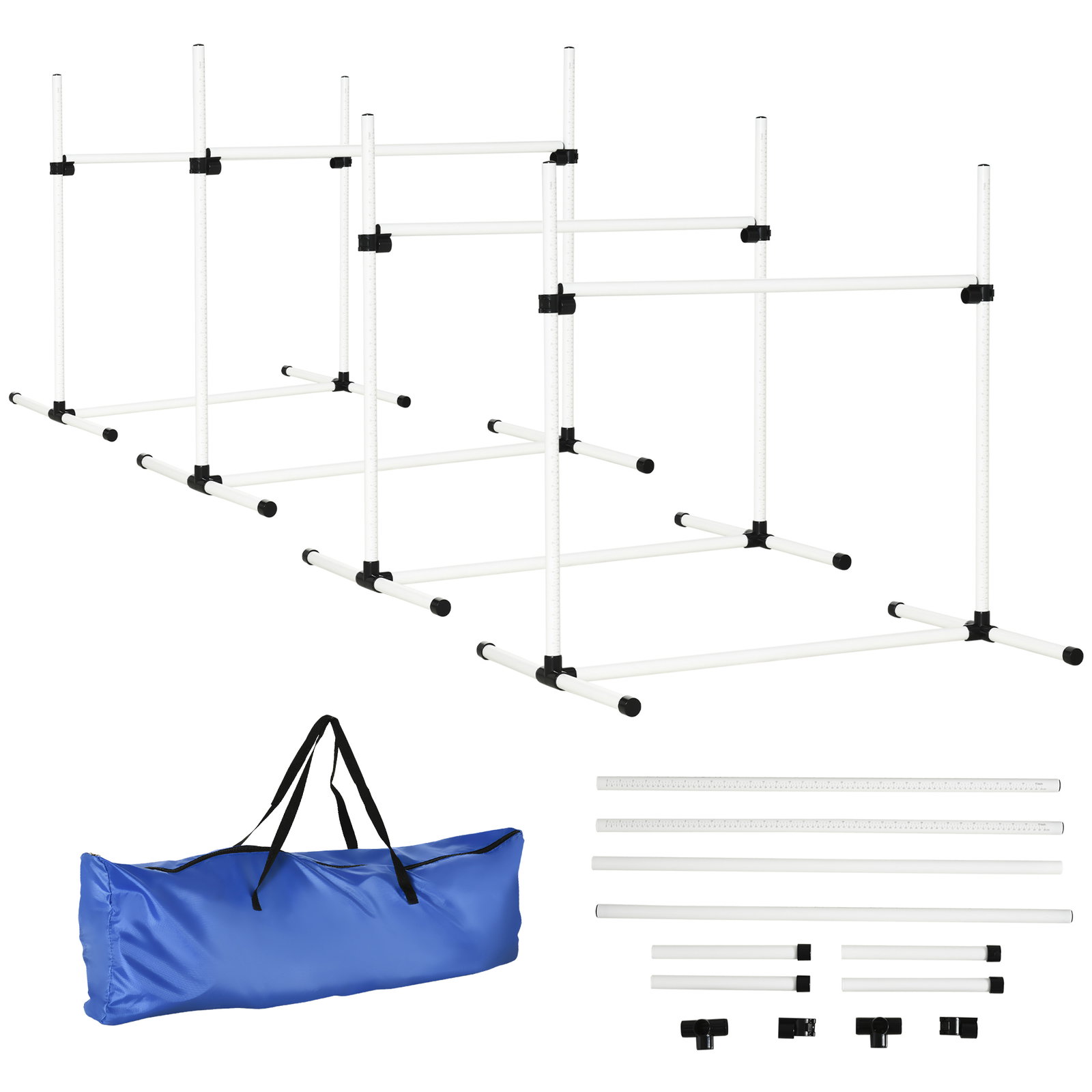 Conjunto de Treinamento de Agilidade para Cães 4 Peças Obstáculos de Salto com Altura Ajustável 99x65x94 cm Azul