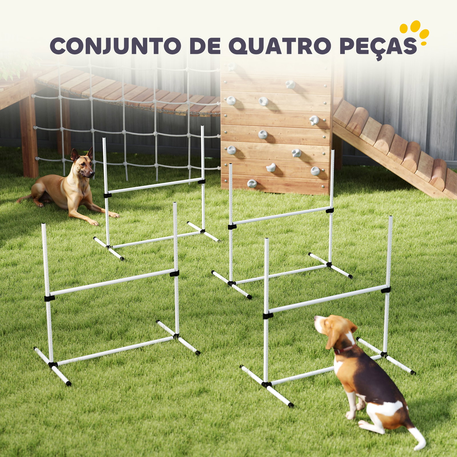 Conjunto de Treinamento de Agilidade para Cães 4 Peças Obstáculos de Salto com Altura Ajustável 99x65x94 cm Azul