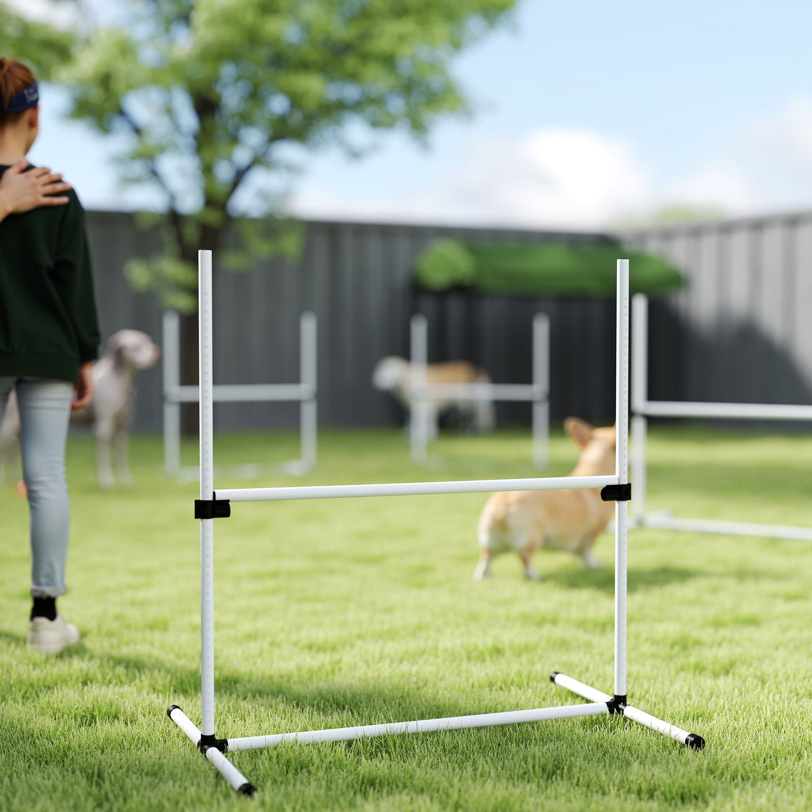 Conjunto de Treinamento de Agilidade para Cães 4 Peças Obstáculos de Salto com Altura Ajustável 99x65x94 cm Azul