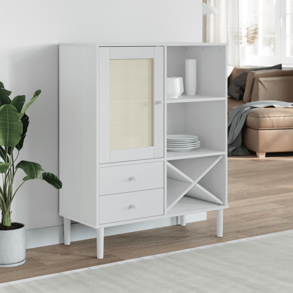 Móvel alto senja aspeto vime 90x40x112 cm pinho maciço branco