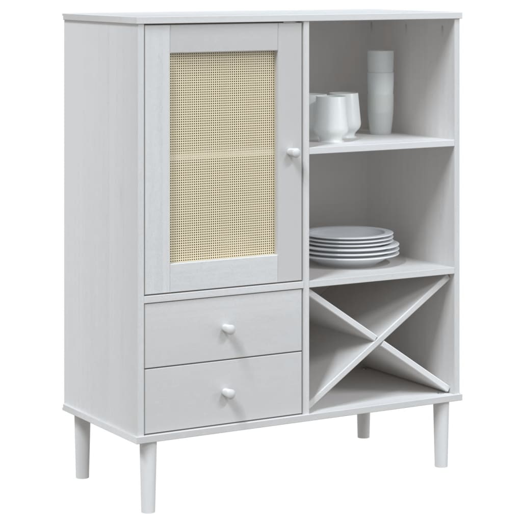 Móvel alto senja aspeto vime 90x40x112 cm pinho maciço branco