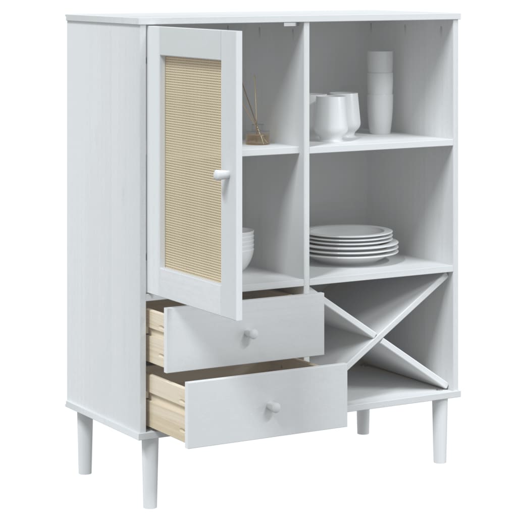 Móvel alto senja aspeto vime 90x40x112 cm pinho maciço branco