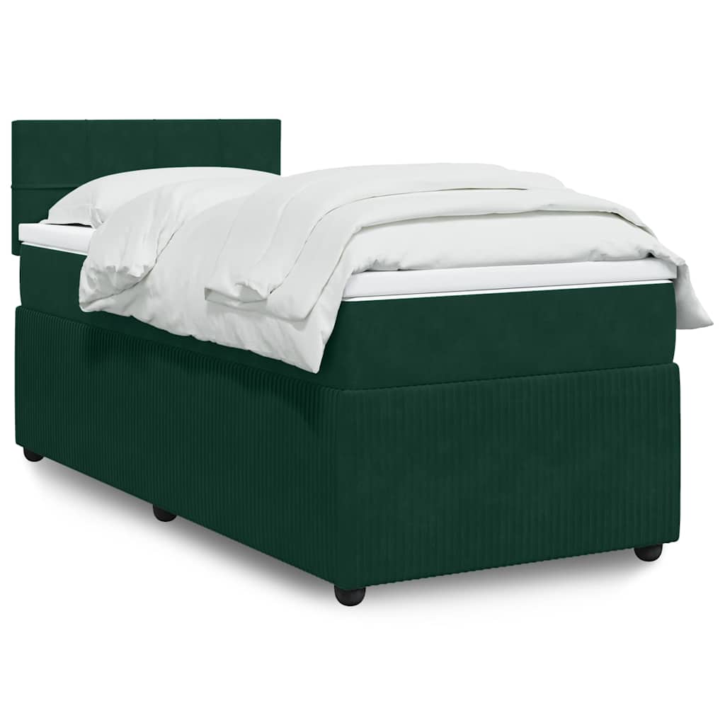 Cama com molas/colchão 90x190 cm veludo verde-escuro