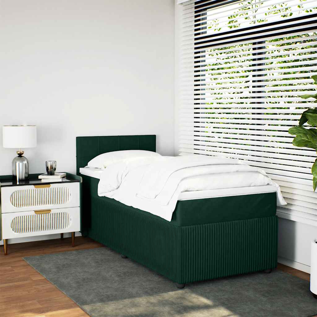 Cama com molas/colchão 90x190 cm veludo verde-escuro