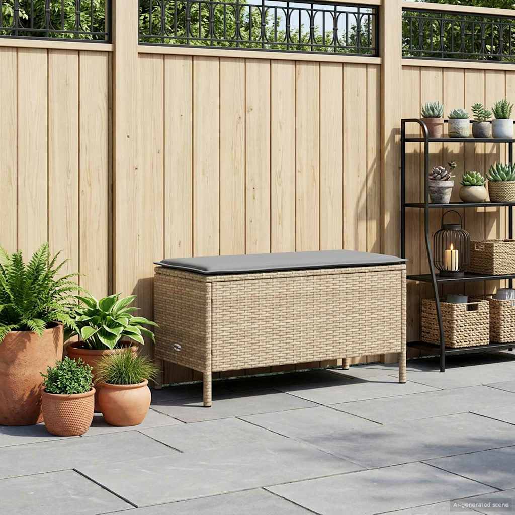 Pufe de jardim bege e cinza claro 80 x 38 x 42 cm rattan de PE