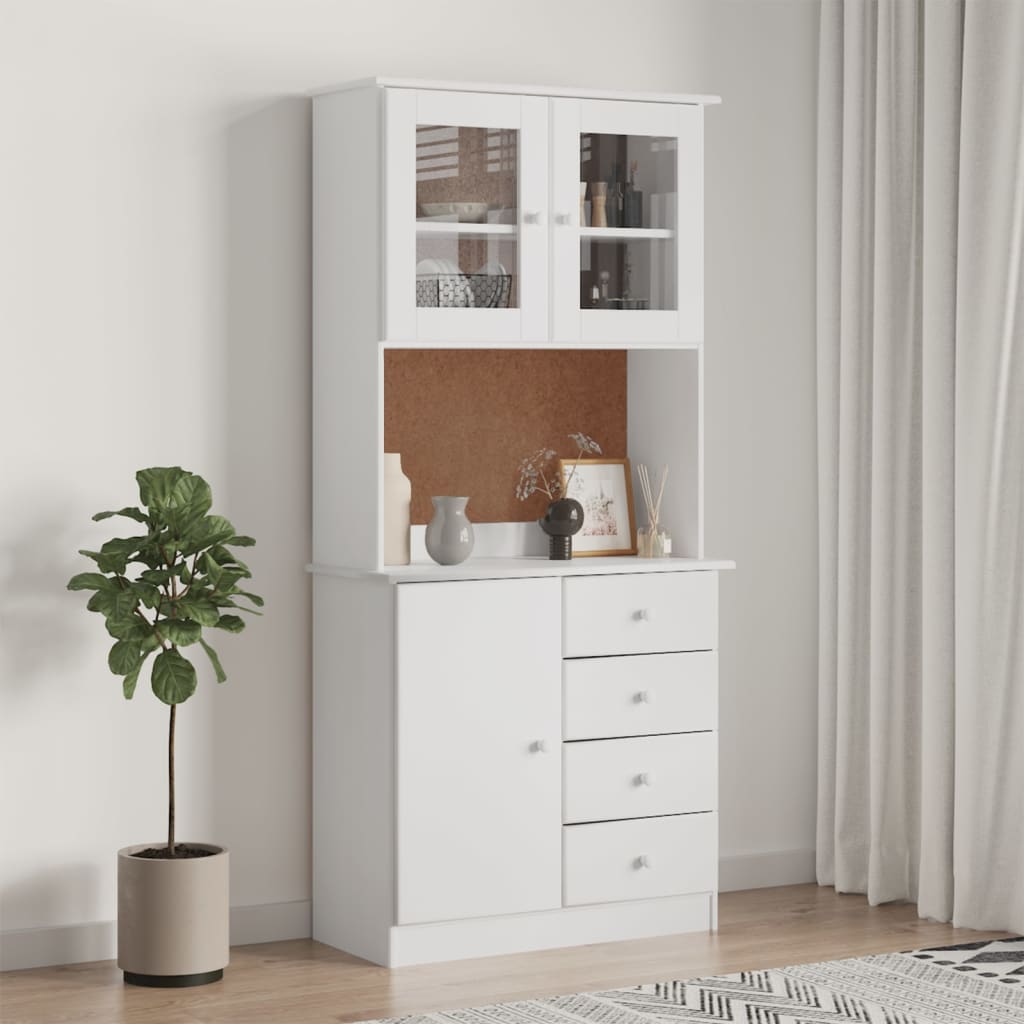 Aparador alto alta 77x35x165 cm madeira de pinho maciça branco