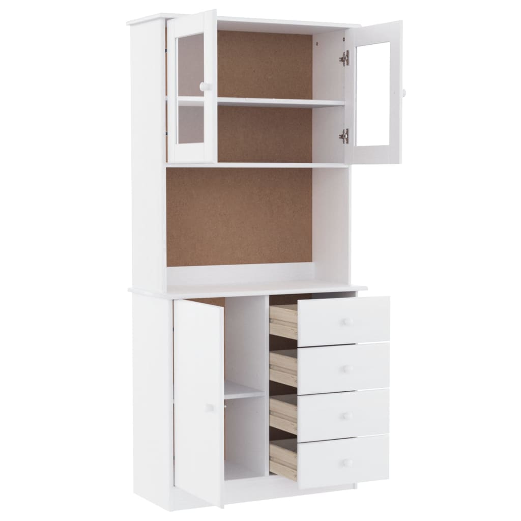 Aparador alto alta 77x35x165 cm madeira de pinho maciça branco