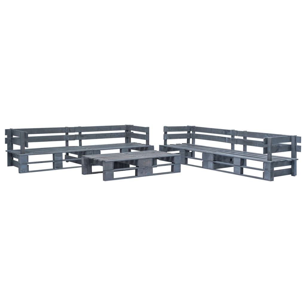6 Pcs conjunto lounge de jardim paletes madeira cinzento
