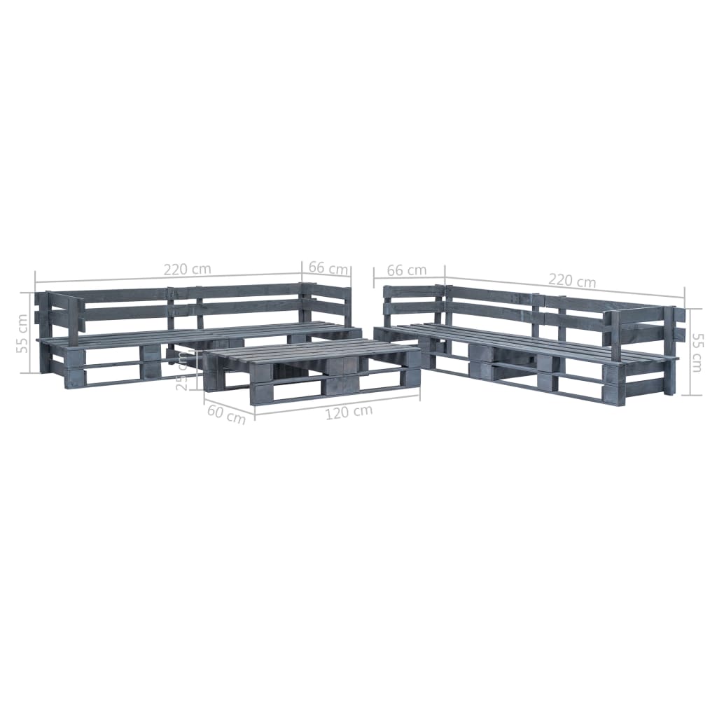 6 Pcs conjunto lounge de jardim paletes madeira cinzento