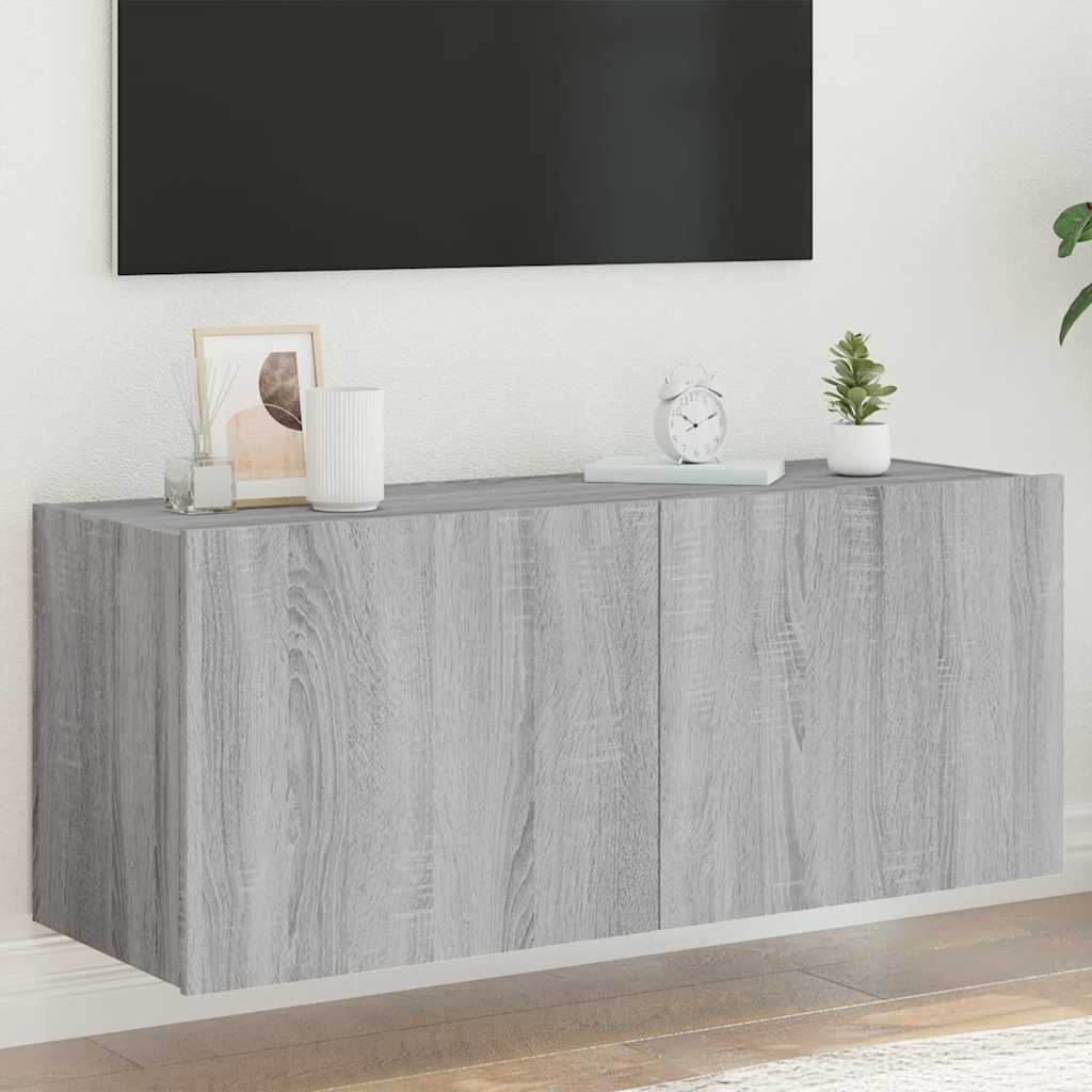 Móvel de parede p/ TV c/ luzes LED 100x35x41 cm cinzento sonoma