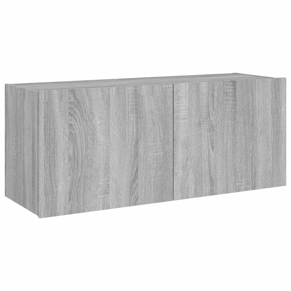 Móvel de parede p/ TV c/ luzes LED 100x35x41 cm cinzento sonoma