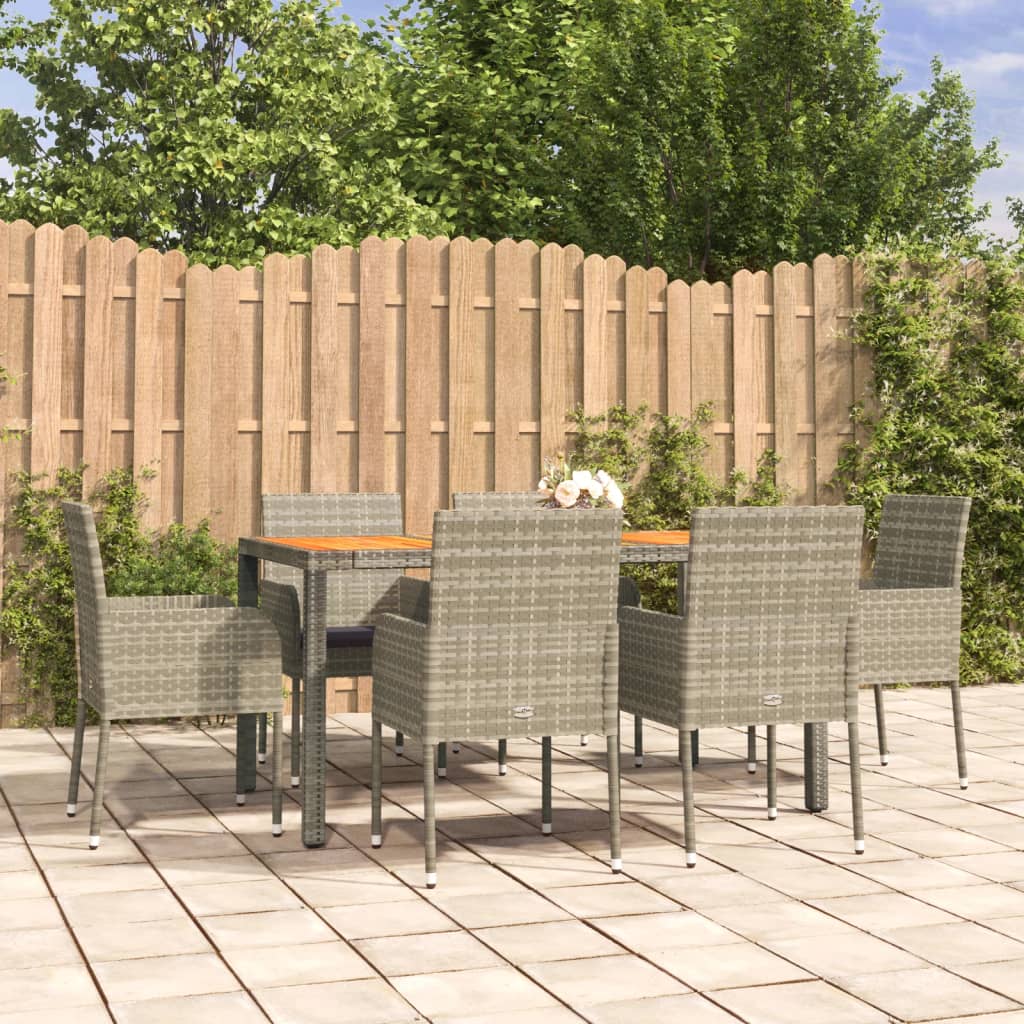 7 Pcs conjunto de jantar p/ jardim c/ almofadões vime PE cinza