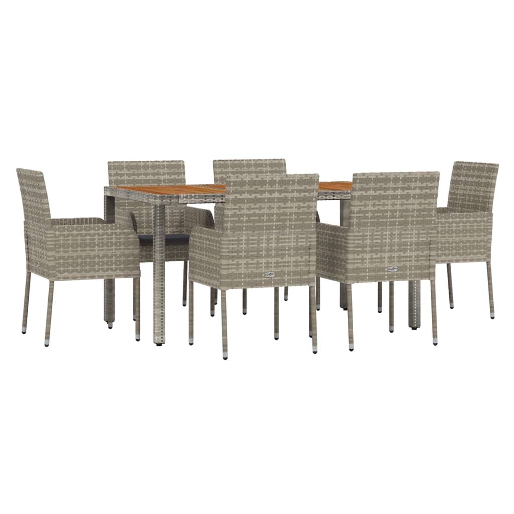 7 Pcs conjunto de jantar p/ jardim c/ almofadões vime PE cinza