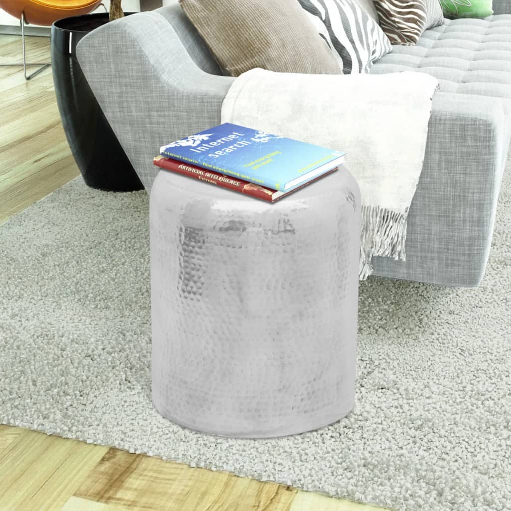 Mesa de apoio/banco em alumínio martelado, prateado