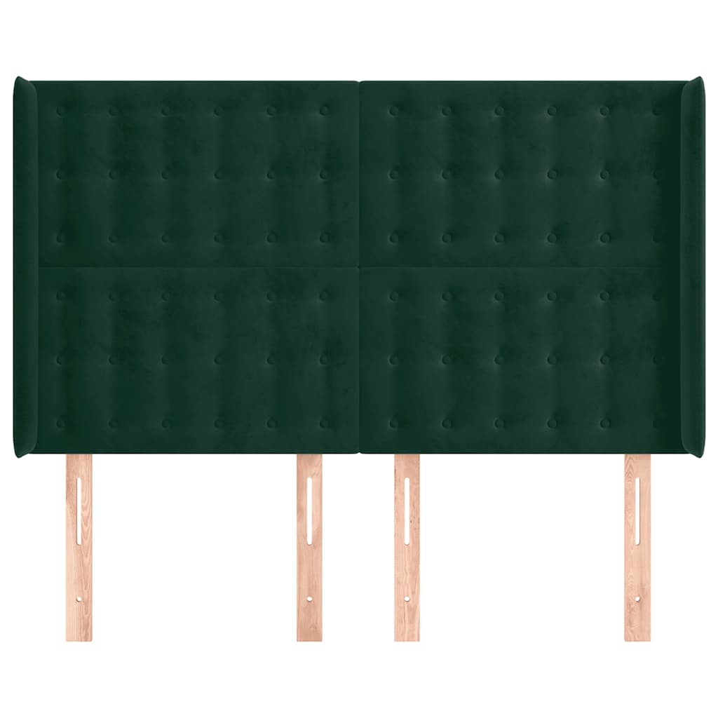 Cabeceira cama c/ abas veludo 147x16x118/128 cm verde-escuro