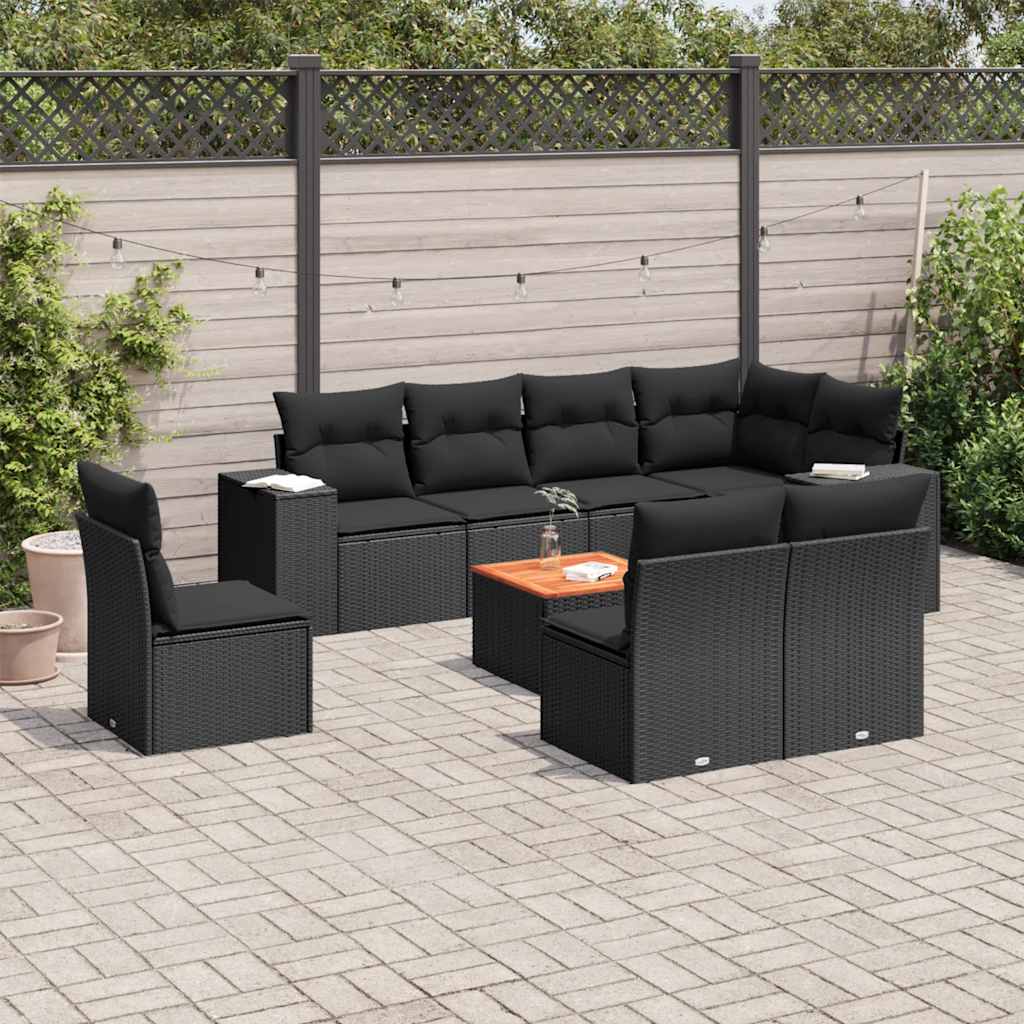 9 Pcs conjunto de sofás p/ jardim c/ almofadões vime PE preto