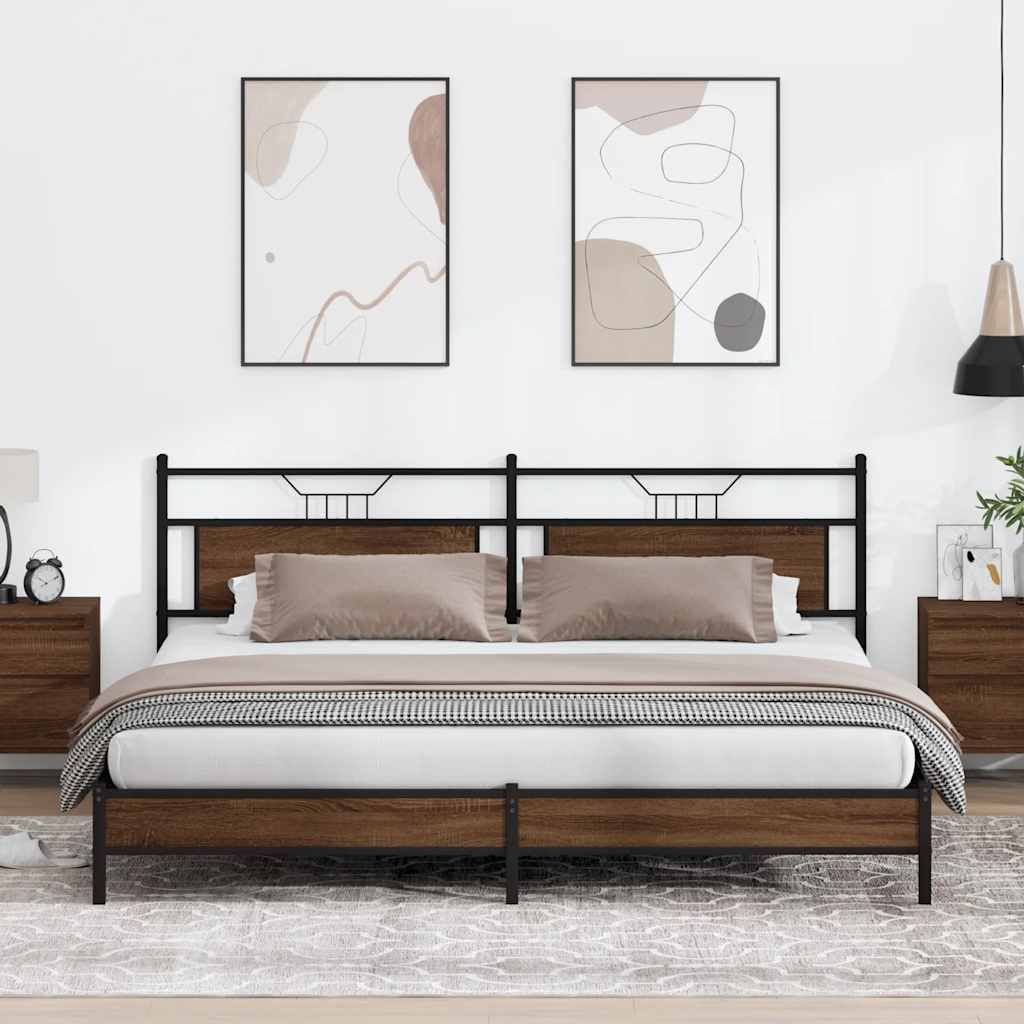 Estrutura cama sem colchão 193x201 cm metal carvalho castanho