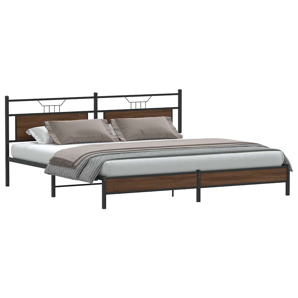 Estrutura cama sem colchão 193x201 cm metal carvalho castanho