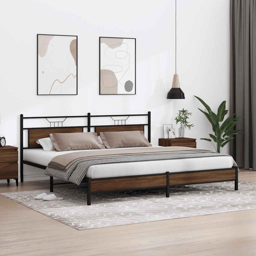 Estrutura cama sem colchão 193x201 cm metal carvalho castanho