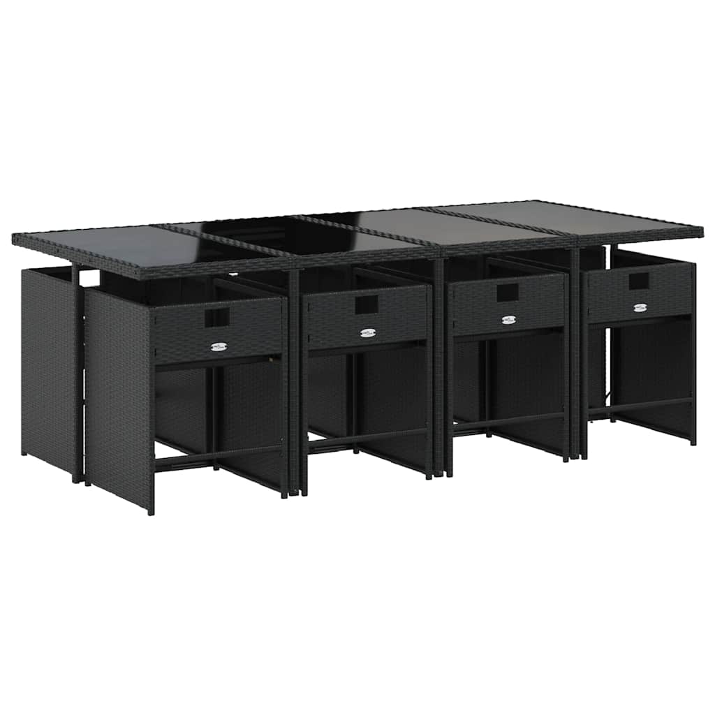 9 Pcs conjunto de jantar p/ jardim c/ almofadões vime PE preto