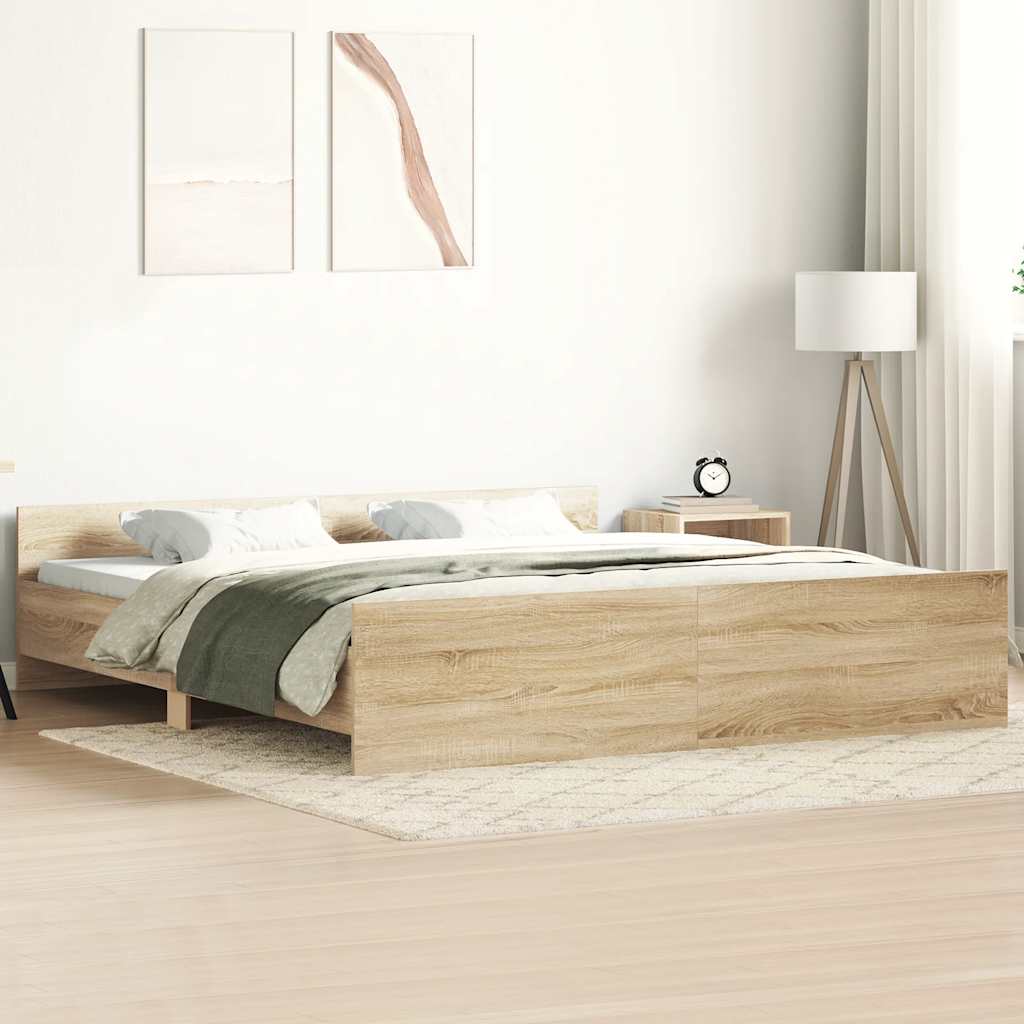 Estrutura cama c/ cabeceira/apoio pés 160x200cm carvalho sonoma