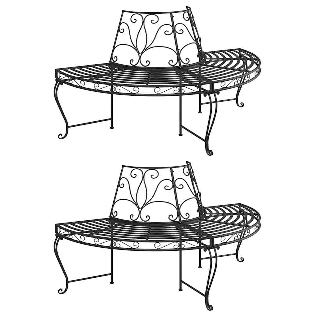 Banco de árvore semicircular 2 pcs ø160 cm aço preto