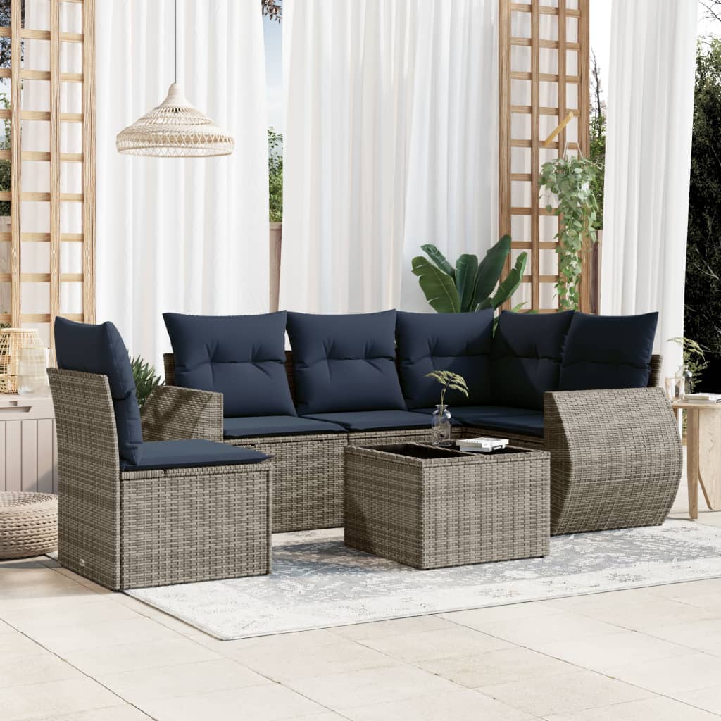 Conjunto de sofá de jardim com 6 peças e almofadas em rattan sintético cinza