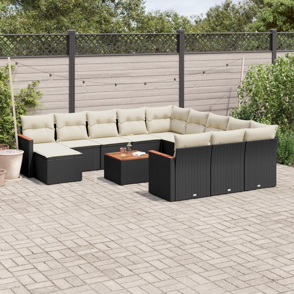 13 Pcs conjunto de sofás de jardim com almofadões vime PE preto
