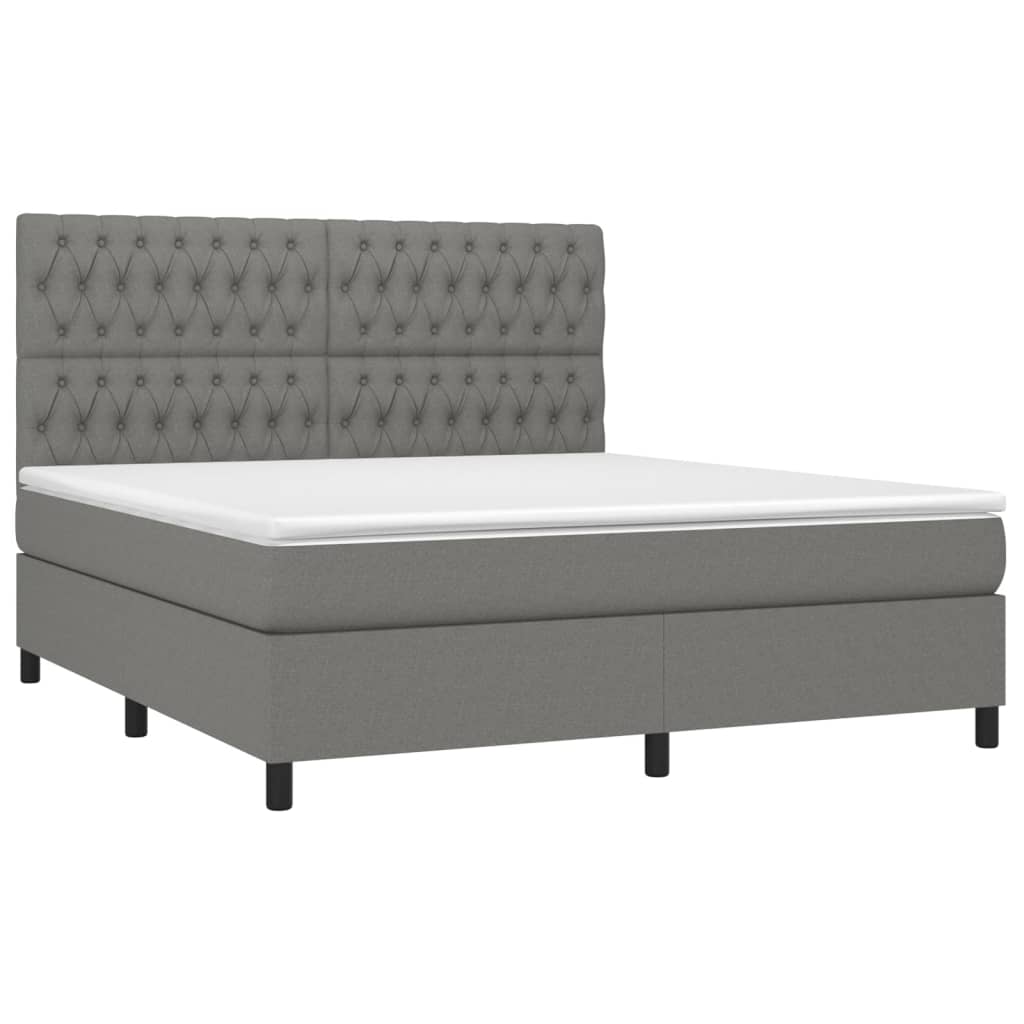 Cama box spring c/ colchão e LED 180x200 cm tecido cinza-escuro
