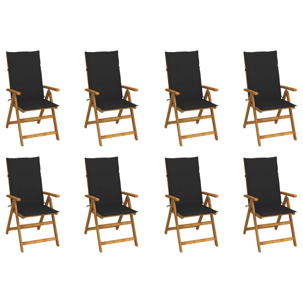 Cadeiras de jardim dobráveis c/ almofadões 8 pcs acácia maciça