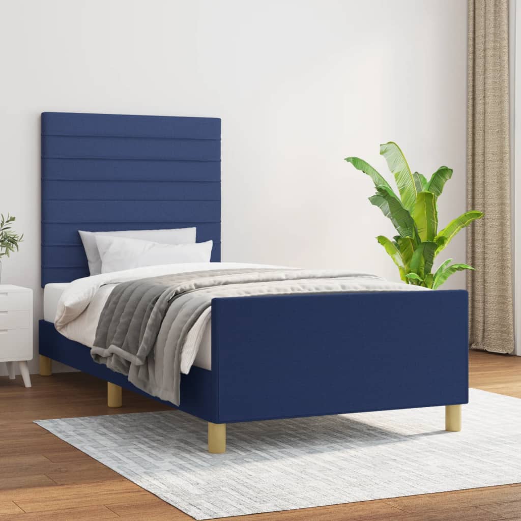 Estrutura de cama sem colchão 90x190 cm tecido azul