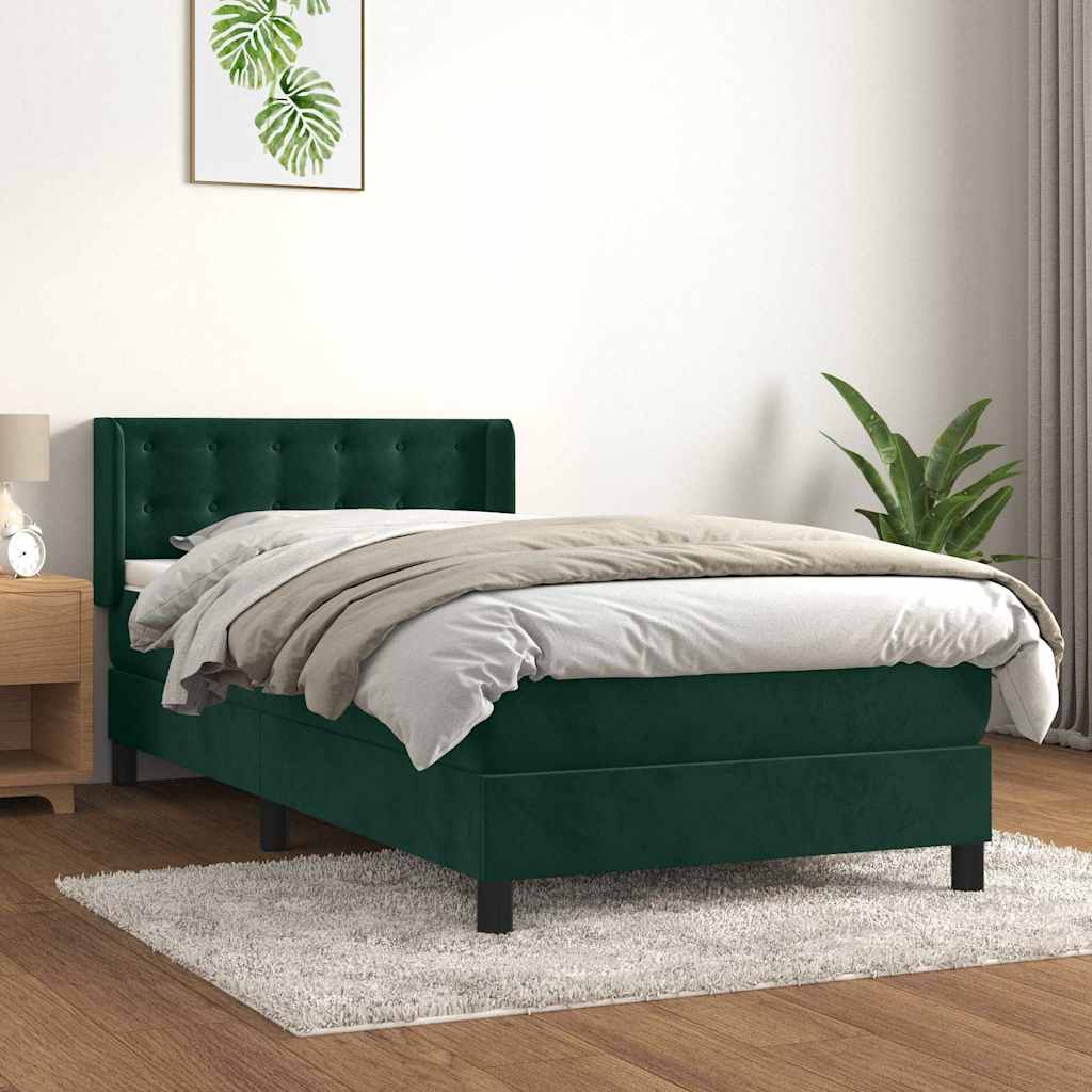 Cama com molas/colchão 80x200 cm veludo verde-escuro