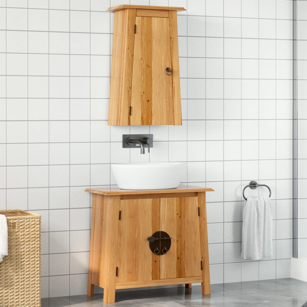 2 Pcs conjunto móveis p/ casa de banho madeira de pinho maciça