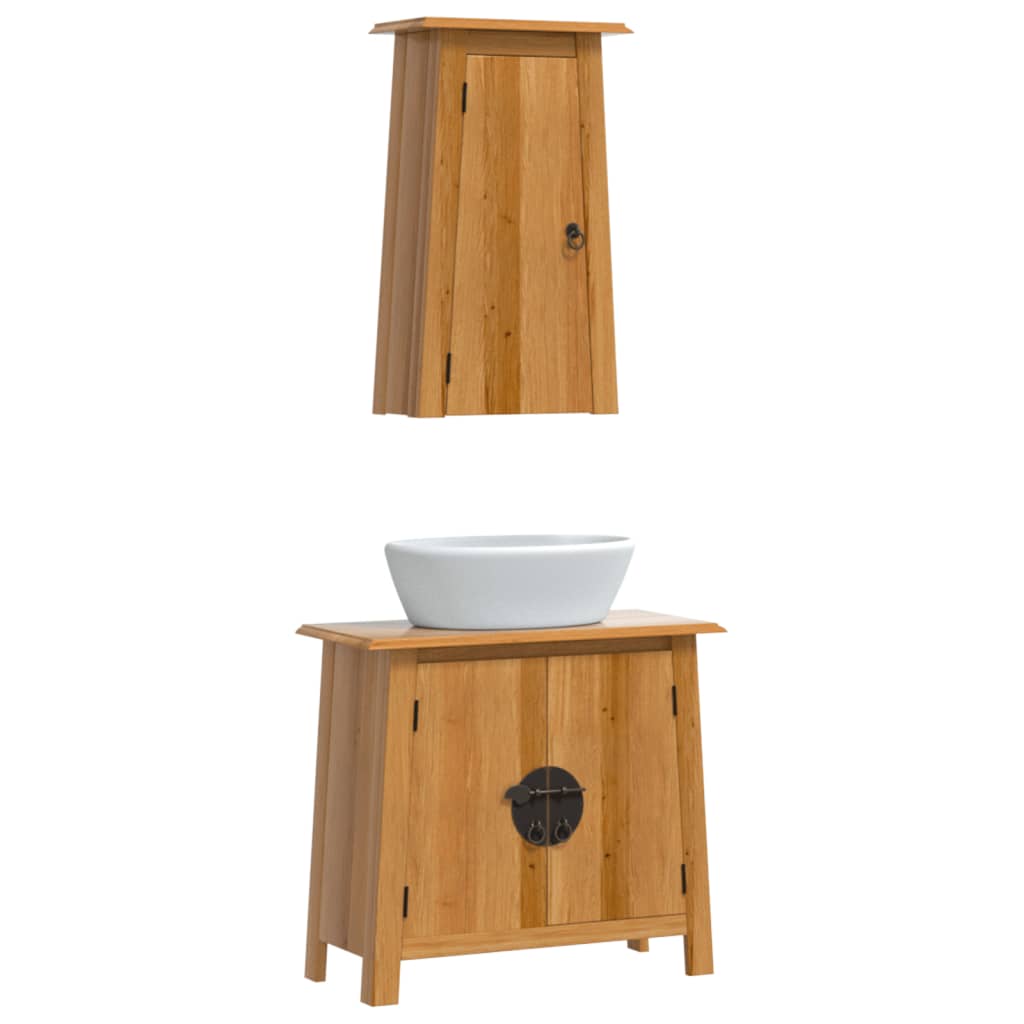 2 Pcs conjunto móveis p/ casa de banho madeira de pinho maciça