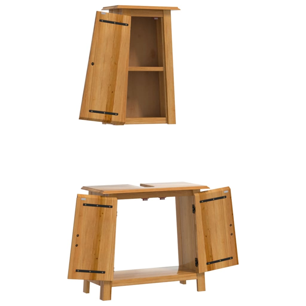 2 Pcs conjunto móveis p/ casa de banho madeira de pinho maciça