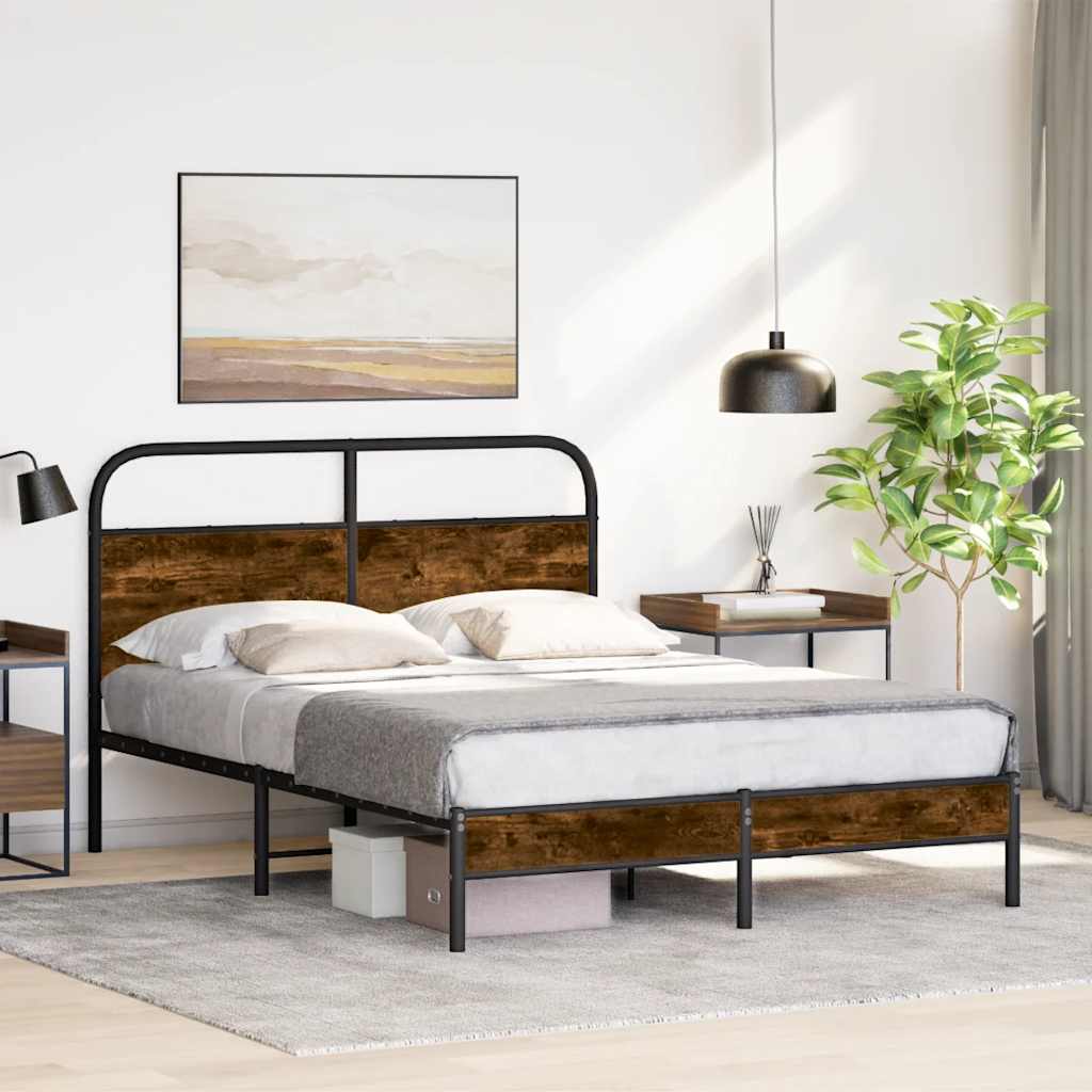 Estrutura de cama s/ colchão derivados madeira carvalho fumado